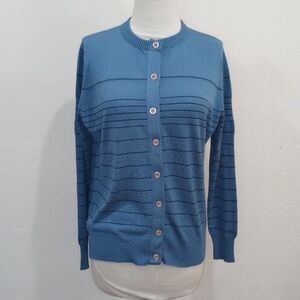 Givenchy Sport Blue Striped Cardigan Euro 40/US 8 - Vintage 70s - 80s USA Union